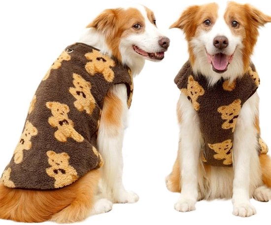 Dog Coat - Cute Bear Pattern - Plush Dog Vest - Winter Dog Coats - Dog Coat - Suitable for medium to large dogs weighing 20-25 kg - Coffee Brown