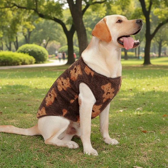 Dog Coat - Cute Bear Pattern - Plush Dog Vest - Winter Dog Coats - Dog Coat - Suitable for medium to large dogs weighing 20-25 kg - Coffee Brown