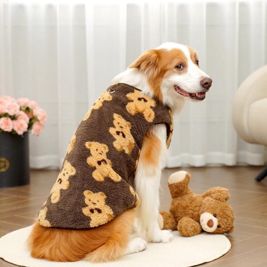 Dog Coat - Cute Bear Pattern - Plush Dog Vest - Winter Dog Coats - Dog Coat - Suitable for medium to large dogs weighing 20-25 kg - Coffee Brown