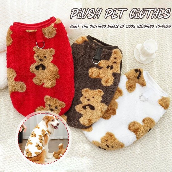 Dog Coat - Cute Bear Pattern - Plush Dog Vest - Winter Dog Coats - Dog Coat - Suitable for medium to large dogs weighing 20-25 kg - Coffee Brown
