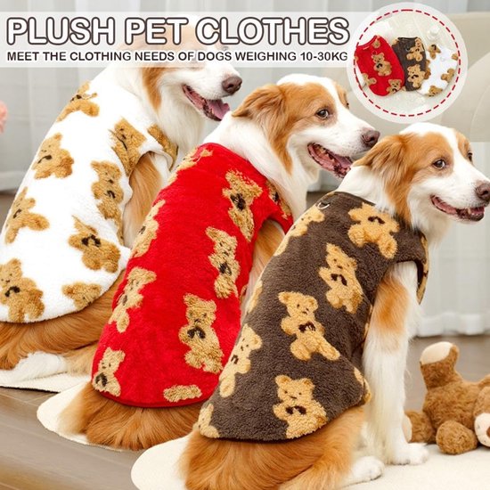 Dog Coat - Cute Bear Pattern - Plush Dog Vest - Winter Dog Coats - Dog Coat - Suitable for medium to large dogs weighing 20-25 kg - Coffee Brown