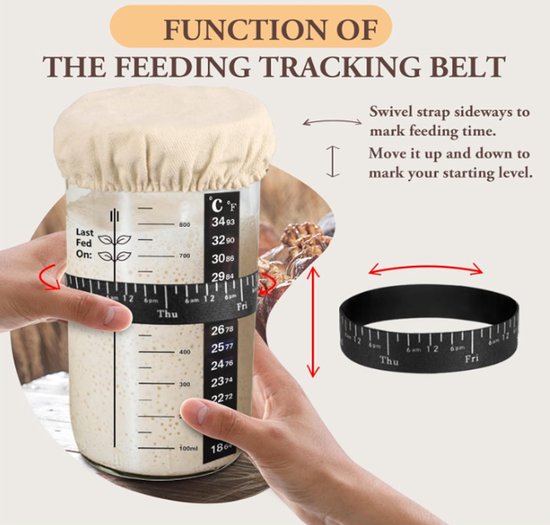 1000ml Sourdough Fermentation Jar in a Glass Jar | Includes stirring spoon, measuring cup, and fabric cover - for dough, bread baking, and sourdough fermentation