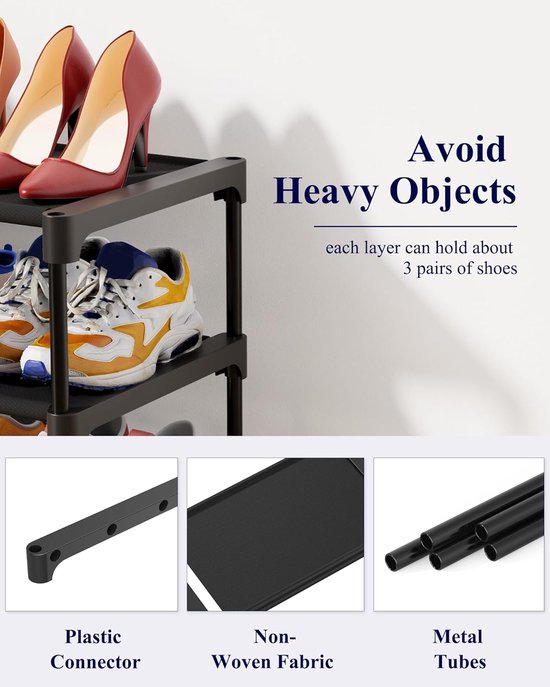 Shoe Rack - 3-Tier Storage Rack - Stackable - 27.5 Inch Wide - Black