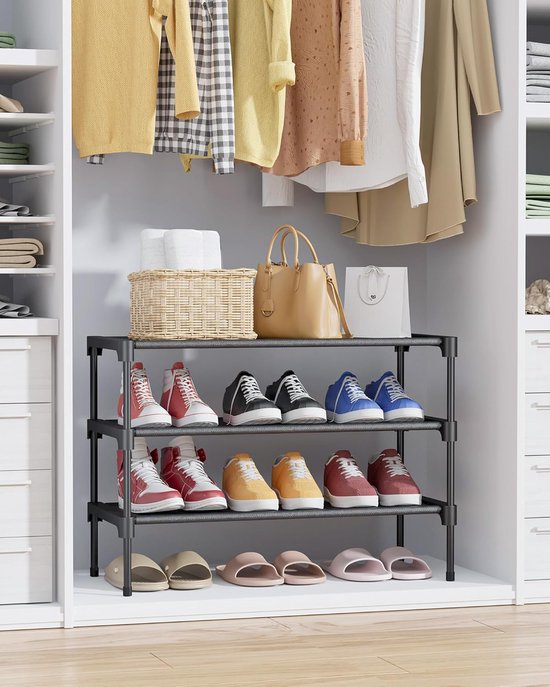 Shoe Rack - 3-Tier Storage Rack - Stackable - 27.5 Inch Wide - Black
