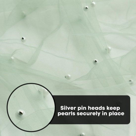 Light Green Table Veil with White Pearls - Silky Gauze 30x120 Inches - For Weddings, Parties & Table Decorations