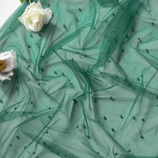 Yellow Table Veil with White Pearls - Silky Gauze 30x120 Inches - For Weddings, Parties & Table Decorations