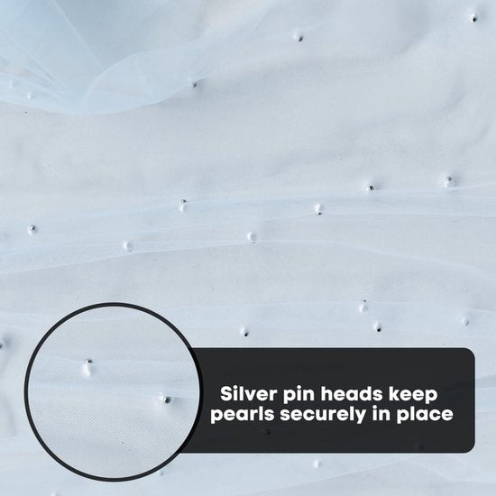 Light Blue Table Veil with White Pearls - Silky Gauze 30x120 Inches - For Weddings, Parties & Table Decorations