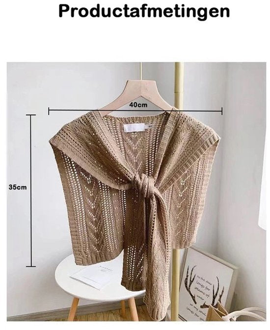 Knitted Openwork Shoulder Dress - Lightweight Cardigan & Scarf in One - Solid Color Goes With Everything - White