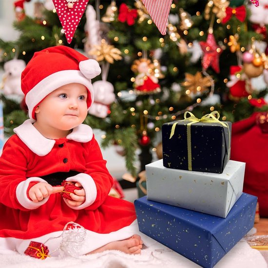 3 Rolls of Birthday Wrapping Paper - 43cm x 3m Per Roll - Blue, White & Black - Large Roll of Recyclable Paper