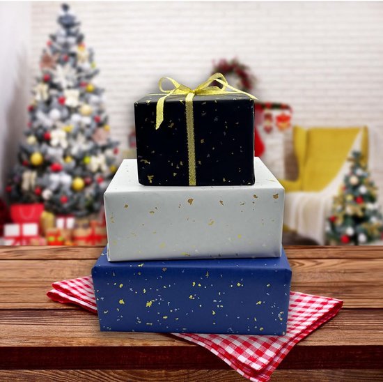 3 Rolls of Birthday Wrapping Paper - 43cm x 3m Per Roll - Blue, White & Black - Large Roll of Recyclable Paper