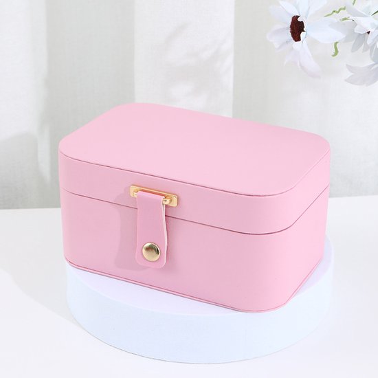 Travel Jewelry Case - 2 Layers with Velvet & Detachable Compartments - For Necklaces, Earrings & Bracelets - Pink