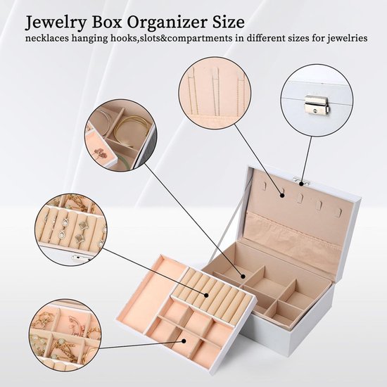 2-Tier Jewelry Box - With Removable Drawer & Lock - Large Storage Capacity for All Jewelry - White