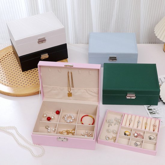 2-Tier Jewelry Box - With Removable Drawer & Lock - Large Storage Capacity for All Jewelry - White