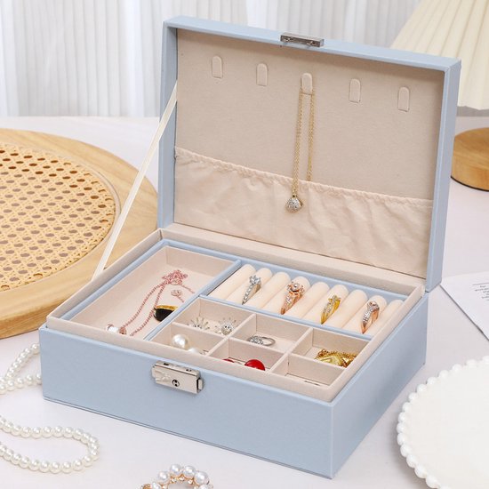 2-Tier Jewelry Box - With Removable Drawer & Lock - Large Storage Capacity for All Jewelry - White