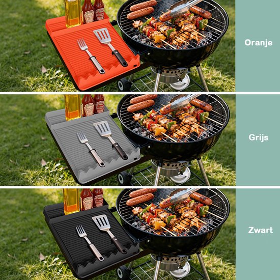 Silicone BBQ Grill Mat - 8-Slot Mat with Drip Tray - Heat-Resistant and Dishwasher-Safe - 40x27 cm - Black