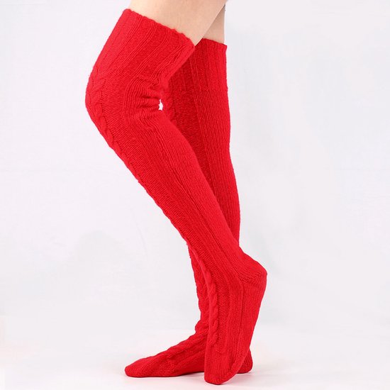 High Thigh Socks - Long Knee Socks with Cables - Warm & Versatile - For Sizes 36-40 - Red