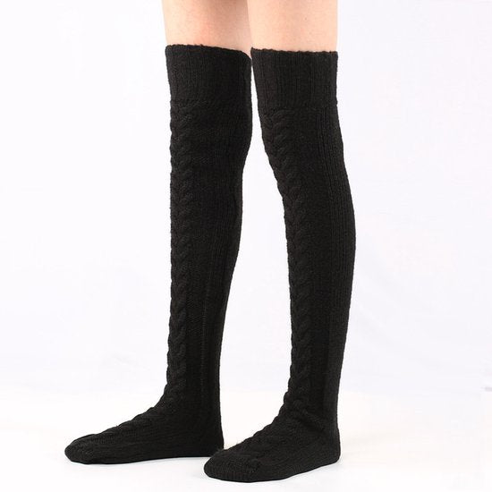 High Thigh Socks - Long Knee Socks with Cables - Warm & Versatile - For Sizes 36-40 - White