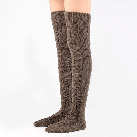 High Thigh Socks - Long Knee Socks with Cables - Warm & Versatile - For Sizes 36-40 - Gray