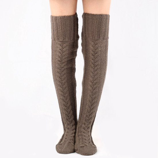 High Thigh Socks - Long Knee Socks with Cables - Warm & Versatile - For Sizes 36-40 - Dark Gray