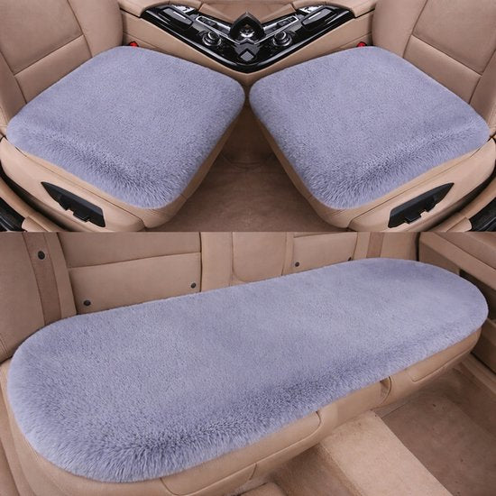 Plush Car Seat Cover - Soft, Warm and Fluffy Faux Rabbit Fur Seat Covers - Front and Back Seat Protectors - Non-Slip Mat - Universal (Gray, 3-Pack)