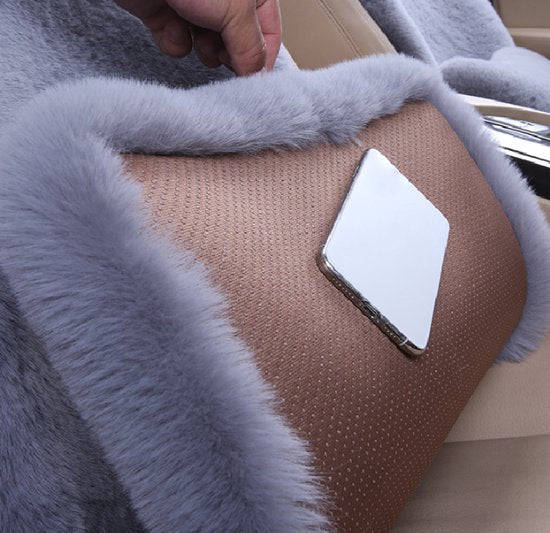 Plush Car Seat Cover - Soft, Warm and Fluffy Faux Rabbit Fur Seat Covers - Front and Back Seat Protectors - Non-Slip Mat - Universal (Gray, 3-Pack)