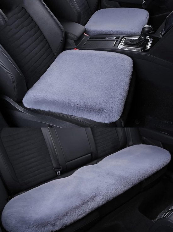 Plush Car Seat Cover - Soft, Warm and Fluffy Faux Rabbit Fur Seat Covers - Front and Back Seat Protectors - Non-Slip Mat - Universal (Gray, 3-Pack)