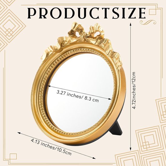 2 pcs small vintage wall mirror - round gold wall mirror - hanging mirror - portable mirror with handle - dressing table mirror - makeup tools for women - bedroom decoration