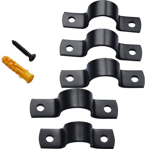 Black U-Clamp - Metal Pipe Clamp - Double Hole Pipe Clamp DIY - U-Shaped Bracket (6 Pcs) (1/2 Inch)