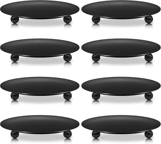 Candle Holders - Metal Pillar Candle Holders - 4.5 Inches - For Pillar Candles - Weddings - Dinner Party Decorations (Black, Pack of 8)