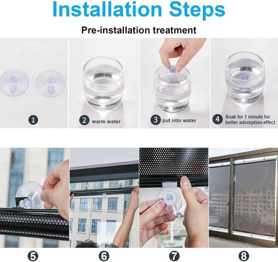 No-Drill Roller Blinds with 3 Suction Cups - Blackout Curtains, Temporary Cover-Up Curtains for Home, Bedroom and Car (Black, 45*124cm)