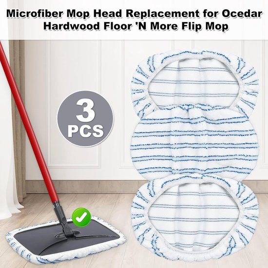 Mop Pads - 3-pack mop refills - 15 x 8 inch flat dust mop head pads