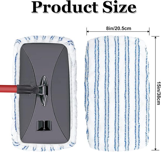 Mop Pads - 3-pack mop refills - 15 x 8 inch flat dust mop head pads
