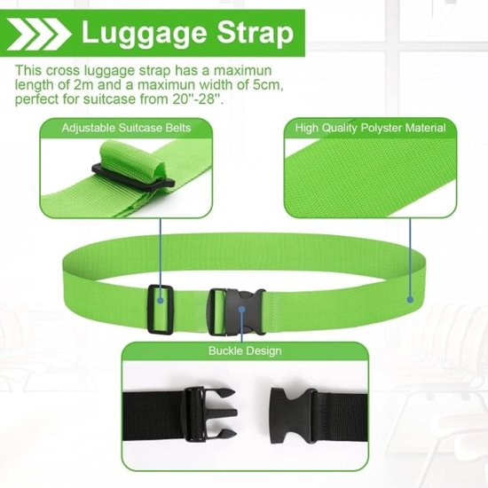 Luggage straps 4-pack - durable and colorful (green, blue, pink, orange)