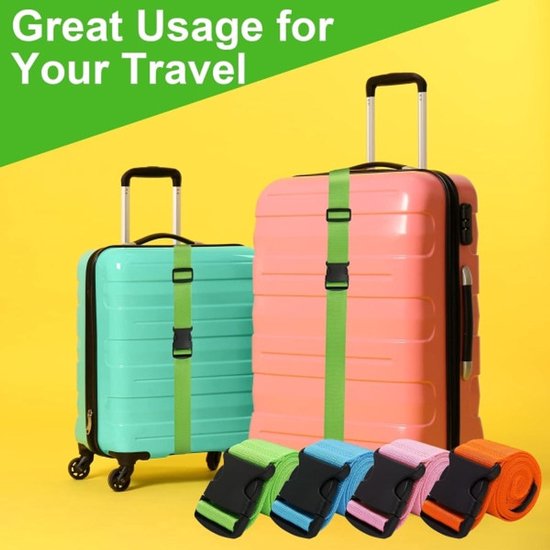 Luggage straps 4-pack - durable and colorful (green, blue, pink, orange)