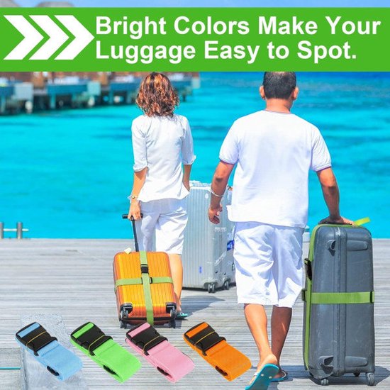 Luggage straps 4-pack - durable and colorful (green, blue, pink, orange)