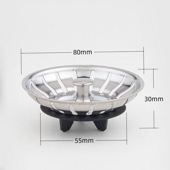 Sink drain stopper - Strainer - 80 mm - Stainless steel - Silver