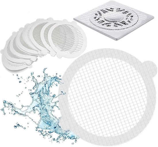 30-pack hair traps - Mesh filter - Strong self-adhesive drain hair trap - Suitable for bathrooms, bathtubs and balconies - Anti-clogging (round)