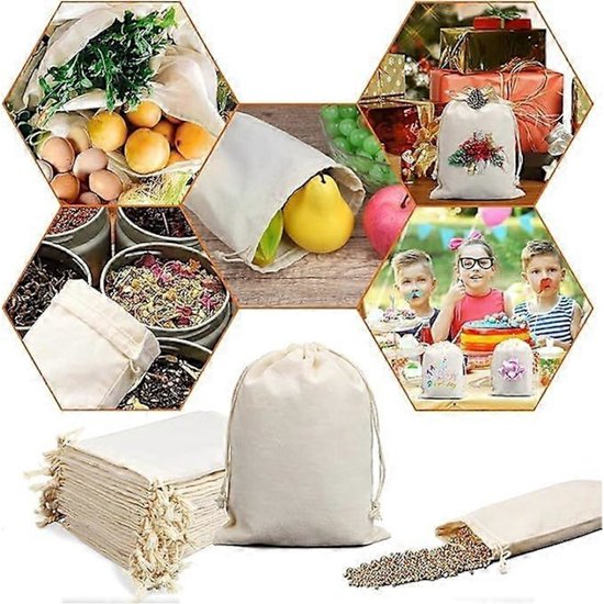 Storage Bags - Fabric Bags 20 x 15 cm - Pack of 15 Cotton Bags - Linen Drawstring Bags - Small Reusable Gift Bags - Cotton Bags - Canvas Bags - DIY - Coffee