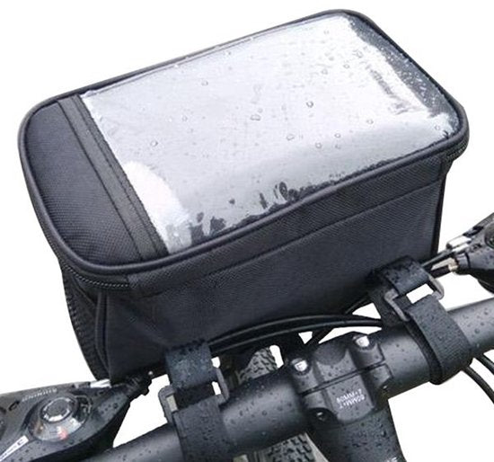 Bicycle handlebar bag - Removable bicycle handlebar bag with phone holder - Insulated - Phone bicycle bag - Waterproof - Black