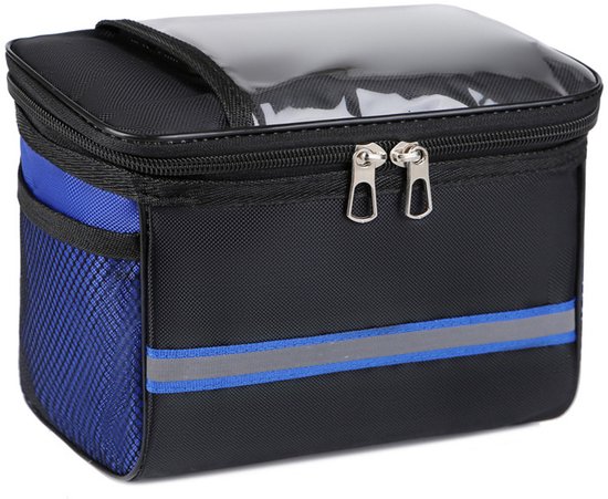 Bicycle handlebar bag - Removable bicycle handlebar bag with smartphone holder - Insulated - Phone bicycle bag - Waterproof - Blue