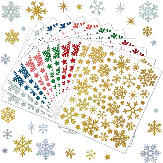 Christmas snowflake stickers - sand glitter party decorations - gift card and handbag DIY - winter snowflake stickers - 12 pieces