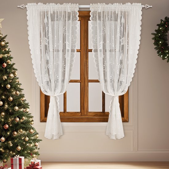 Window Screen - Ice Flower Christmas Tree Window Screen - Metal Mesh - European and American - Christmas - Curtain - Net Curtain 2-Piece Set (150*200cm)