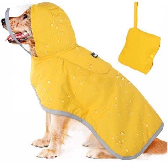 Dog Raincoat - Adjustable - Transparent Hood - Double Layer Dog Raincoat - Reflective Stripes - Storage Compartment - Dog Poncho - Size XL