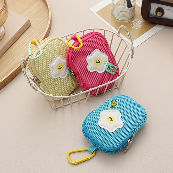 Storage Bag - Cute Mesh - Flowers - Keychain Wallet - Headphone Bag - Pendant Storage Bag - Multifunctional - Blue