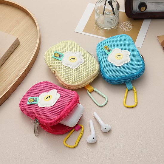 Storage Bag - Cute Mesh - Flowers - Keychain Wallet - Headphone Bag - Pendant Storage Bag - Multifunctional - Blue