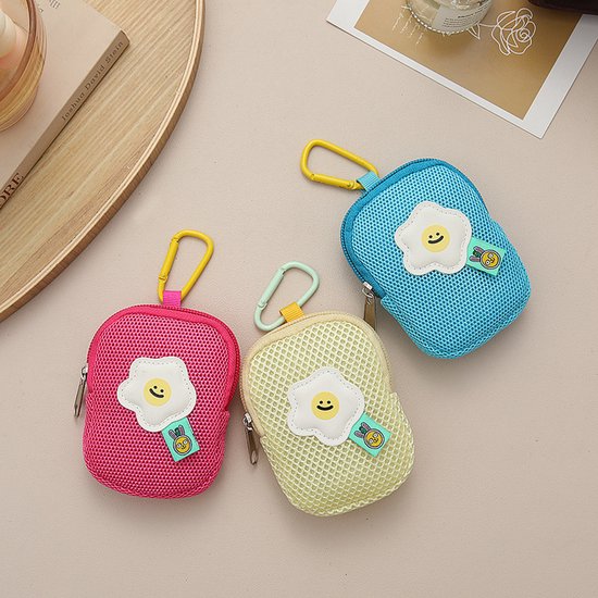 Storage Bag - Cute Mesh - Flowers - Keychain Wallet - Headphone Bag - Pendant Storage Bag - Multifunctional - Blue