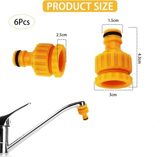 6-pack tap connectors - Hose adapters - Adapters for connecting water hoses - Garden hose tap connectors - Tap adapters with thread - Splashproof - Frost-proof