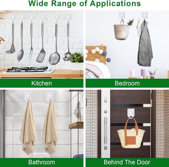 5-pack self-adhesive hooks - Extra strong adhesive hooks - Transparent wall hooks - Self-adhesive - No drilling required - Suitable for bathroom, kitchen, office, bedroom