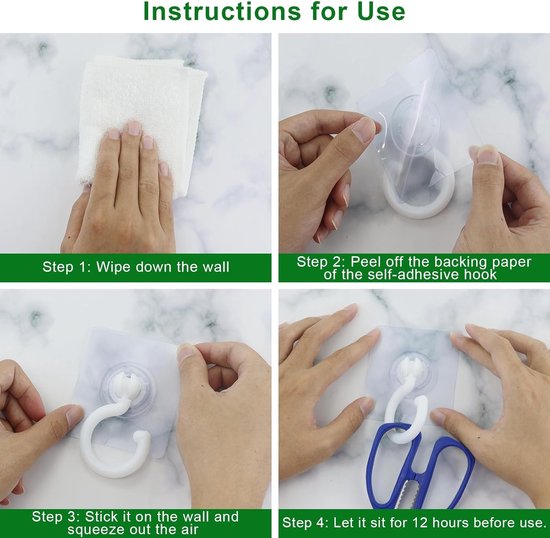 5-pack self-adhesive hooks - Extra strong adhesive hooks - Transparent wall hooks - Self-adhesive - No drilling required - Suitable for bathroom, kitchen, office, bedroom