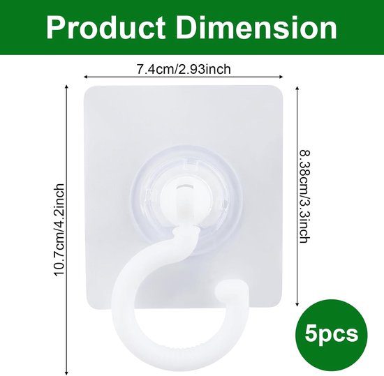5-pack self-adhesive hooks - Extra strong adhesive hooks - Transparent wall hooks - Self-adhesive - No drilling required - Suitable for bathroom, kitchen, office, bedroom